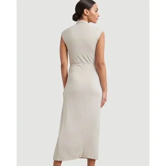 Modern Citizen Yimei Side Slit Midi Dress sz XL - Oatmeal (marled Tan Beige) - Picture 2 of 7